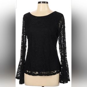 Adrianna Papell Women's Lace Long Bell Sleeve Blouse,Black,L